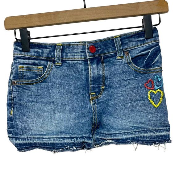 Gymboree Hear Embroidered Denim Distressed Short Size 7 - Picture 1 of 10